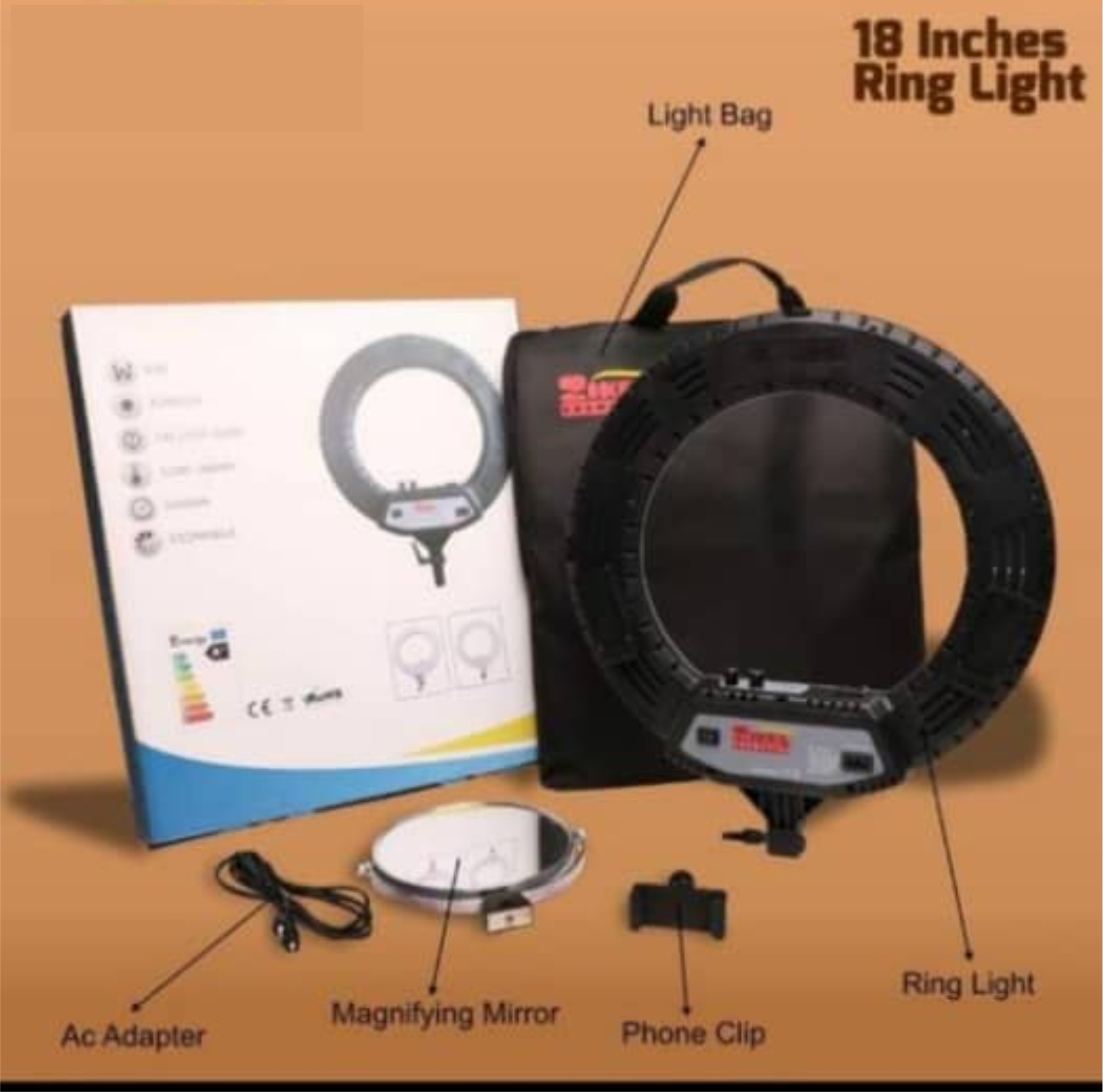 18inches Ringlight Rechargeable with Battery Space